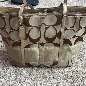 Coach Signature gold leather tote handbag